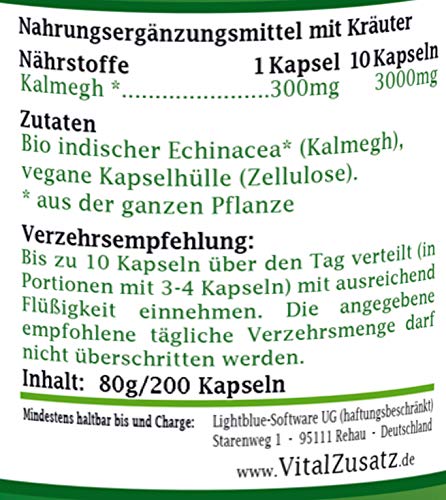 BIO Kalmegh (indischer Echinacea) - 200 Vegi-Kapseln - ohne Zusatzstoffe - Dr. Bawareg - 2